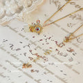 French Style 14K Gold Plated Copper Zircon Planet Pendant Necklace For Women