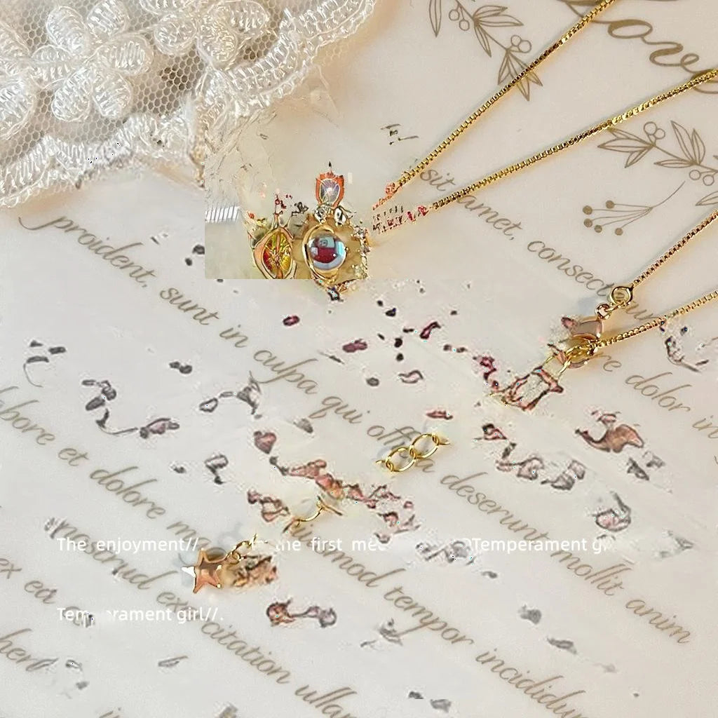 French Style 14K Gold Plated Copper Zircon Planet Pendant Necklace For Women