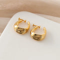 Elegant Gold Alloy Wrinkled Hoop Earrings For Women, Minimalist Stud & Clip On No Piercing Earrings