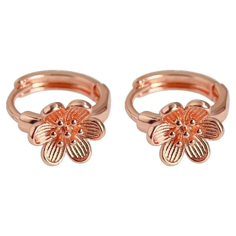 Rose Gold Copper Peach Blossom Drop Earrings, Fresh New Chinese 3D Floral Ear Jewelry