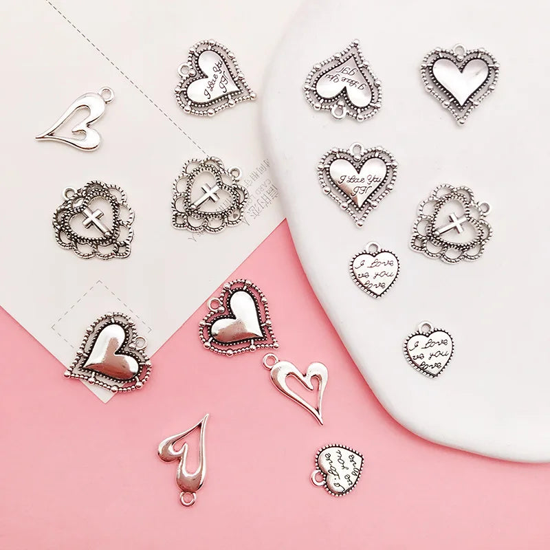 Antique Silver Zinc Alloy Heart Bead for DIY Beaded Necklace Bracelet Jewelry