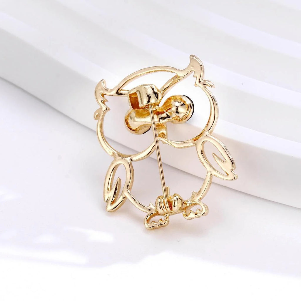 Cute Silver Alloy Owl Brooch With Black Rhinestone Eyes, Elegant Lapel Pin Corsage Suit Accessory Gift