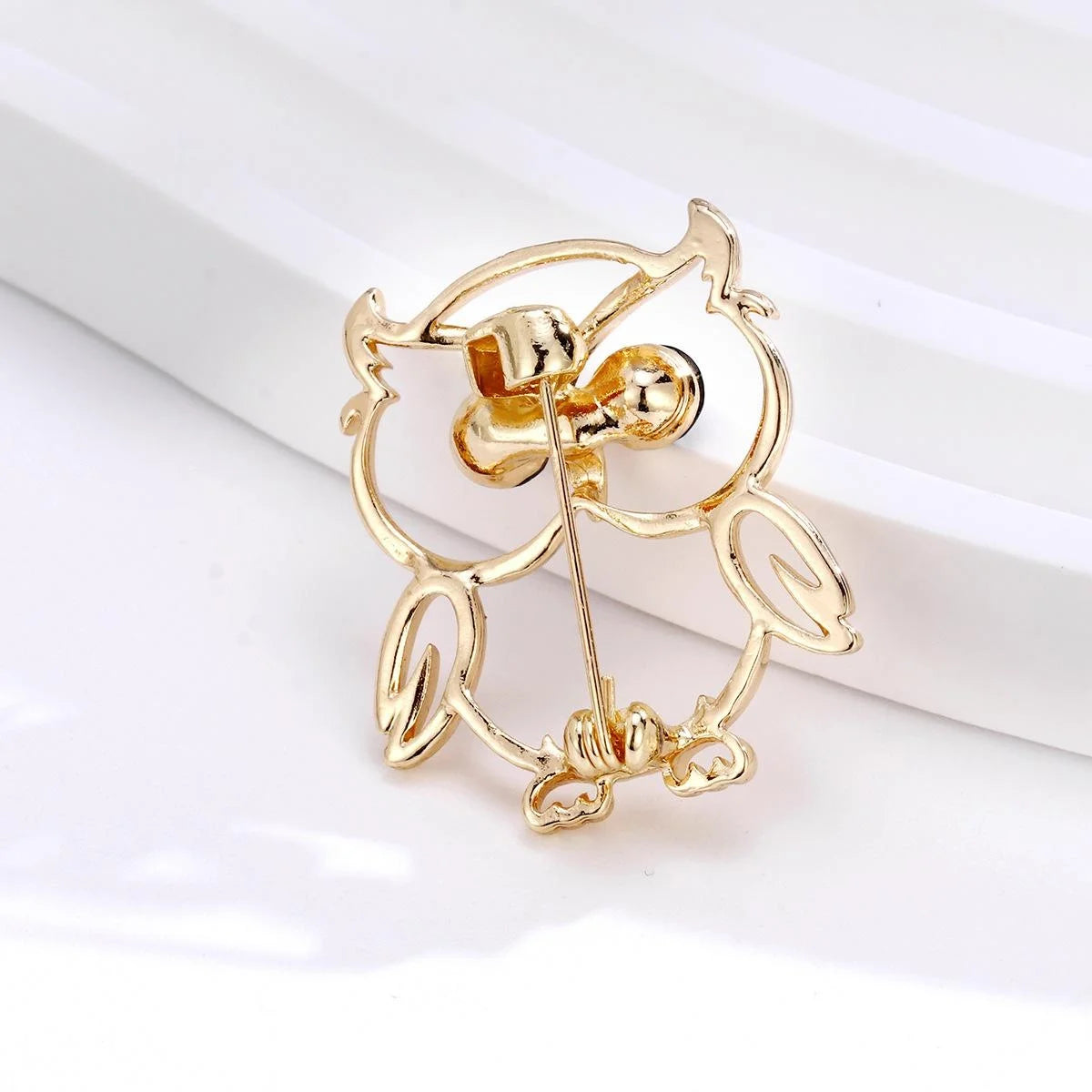 Cute Silver Alloy Owl Brooch With Black Rhinestone Eyes, Elegant Lapel Pin Corsage Suit Accessory Gift