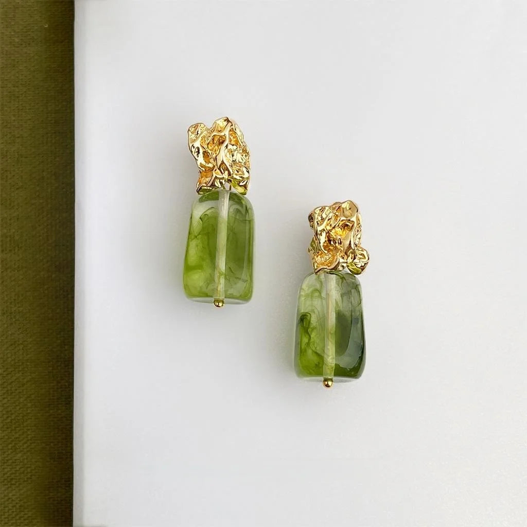Forest Fairy Irregular Geometric Acrylic Drop Earrings Handmade Gradient Dyed Women's Jewelry