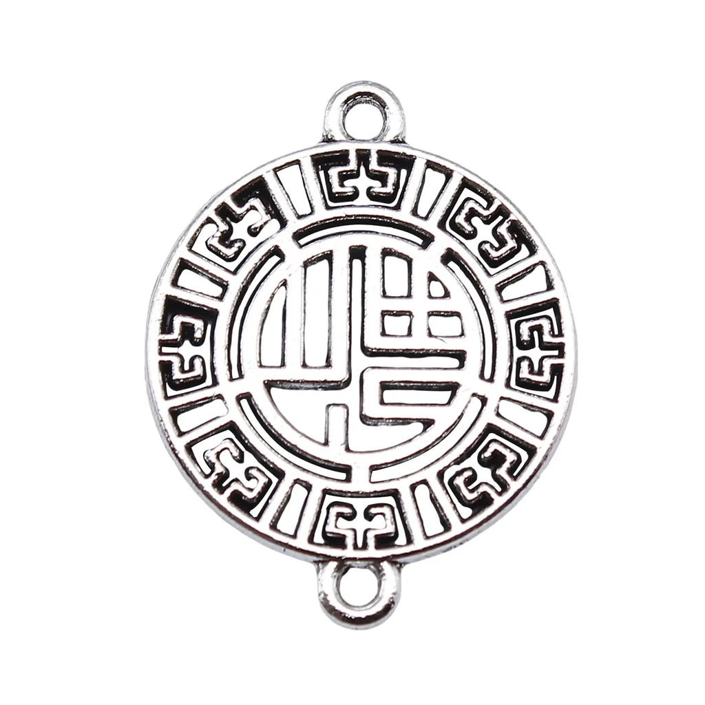 27x21mm 2.3g Antique Silver Zinc Alloy Fu Character Connector Charm for Chinese Style Jewelry Making