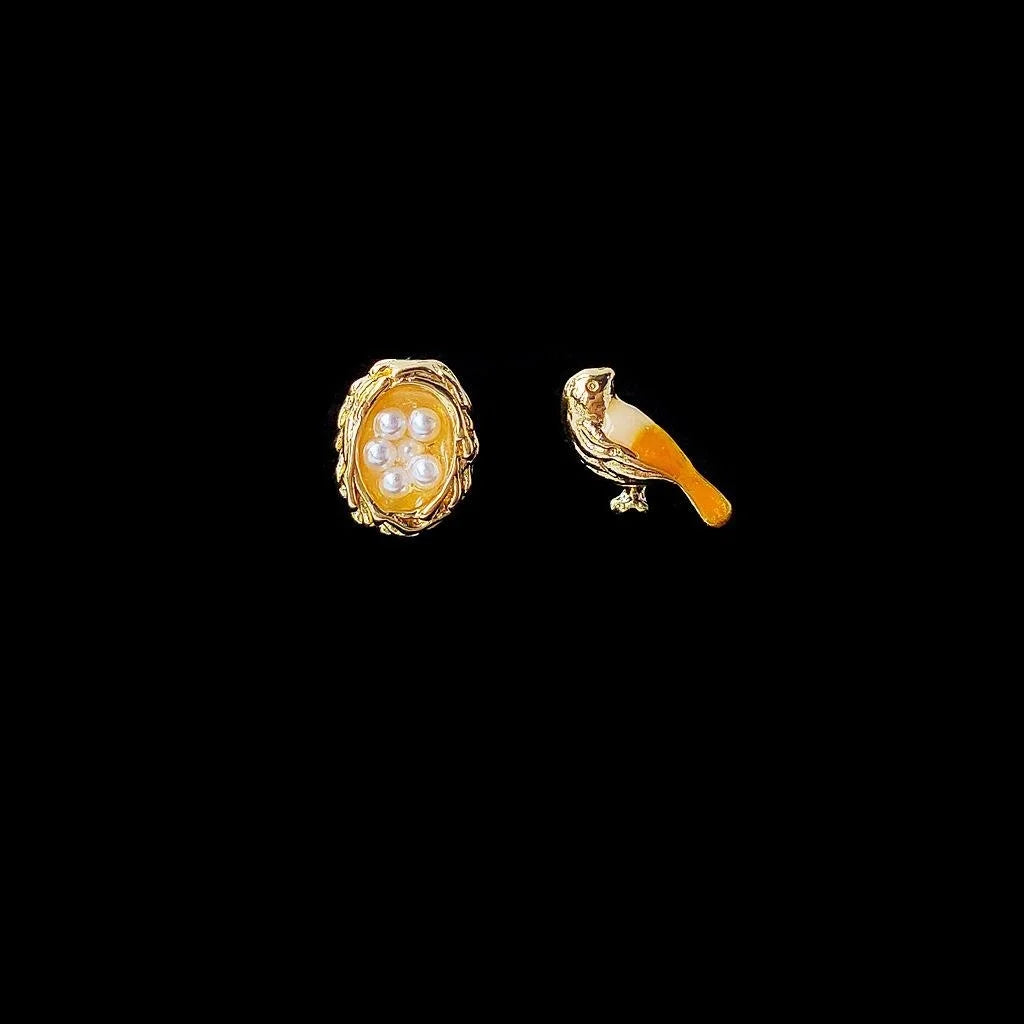14K Gold Plated Alloy Bird Nest And Bird Stud Earrings Cute Korean Pastoral Style