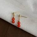 Handmade Red Agate Gourd Stud Earrings Copper New Chinese Style Mini Natural Stone Jewelry
