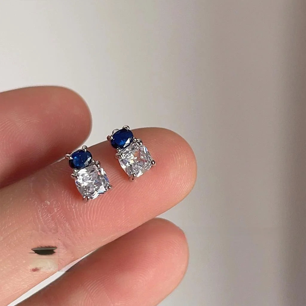 Premium Geometric Colorblock Zircon Copper Stud Earrings With Silver Plated Pins