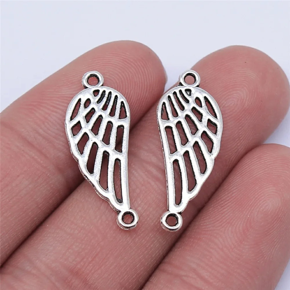 25x10mm 0.6g Antique Silver Zinc Alloy Hollow Wing Connector Charm for Bracelet Earring Making