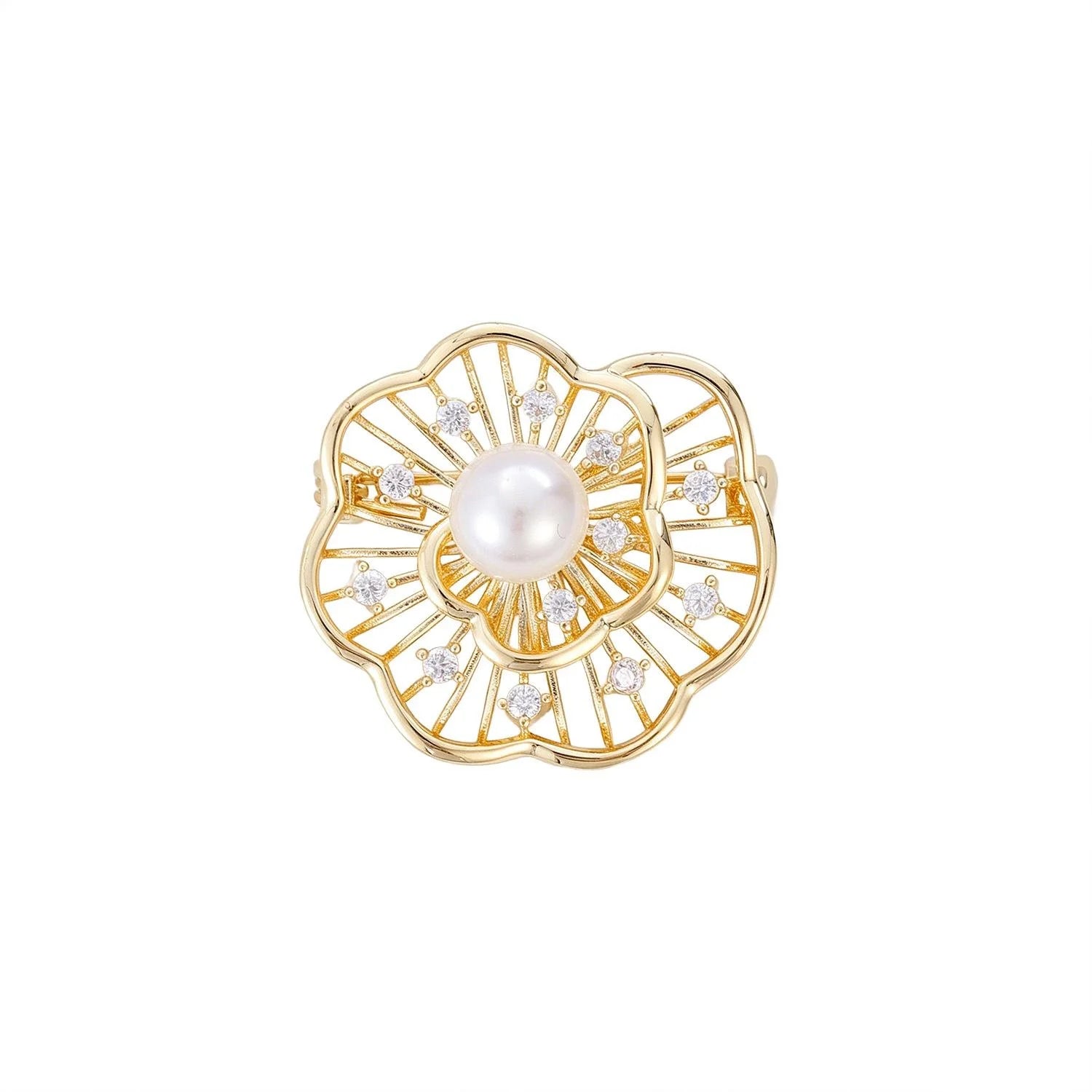 Elegant Camellia Flower Copper Brooch With Zircon Crystals, Luxury Women's Lapel Pin Suit Accessory Gift