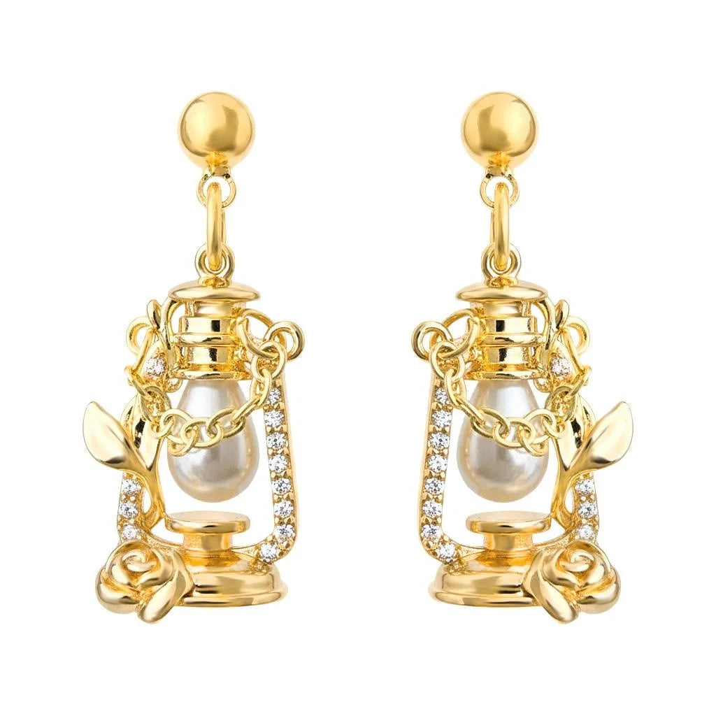 Niche Designer Vintage French Lantern Drop Earrings Copper Pearl Zircon Geometric Oval