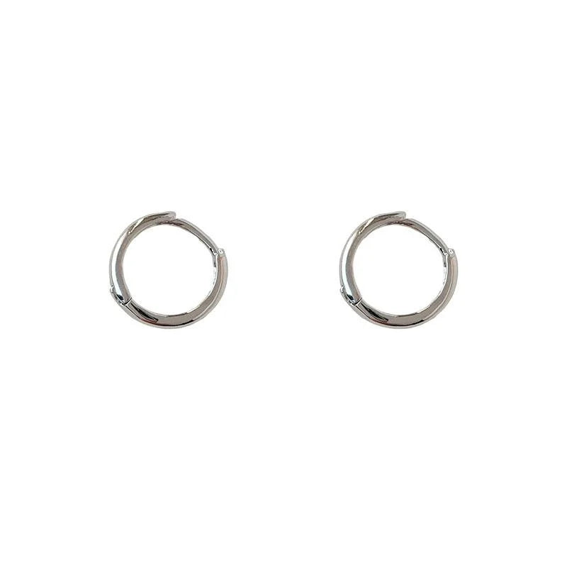 Minimalist Silver Tone Copper Geometric Hoop Drop Earrings Smooth Metal Versatile Office Style