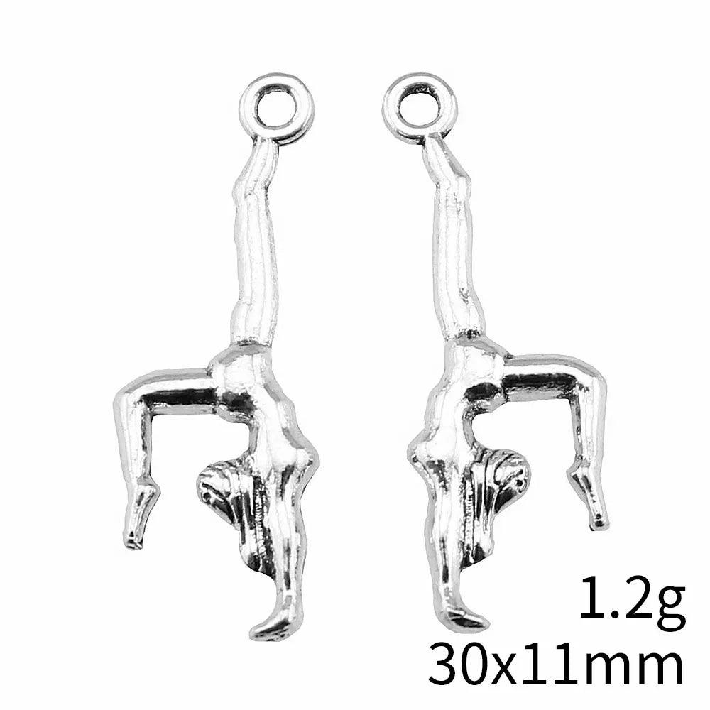 30x11mm 1.2g Multicolor Zinc Alloy Gymnast Charm Pendant for DIY Sports Necklace Bracelet Making