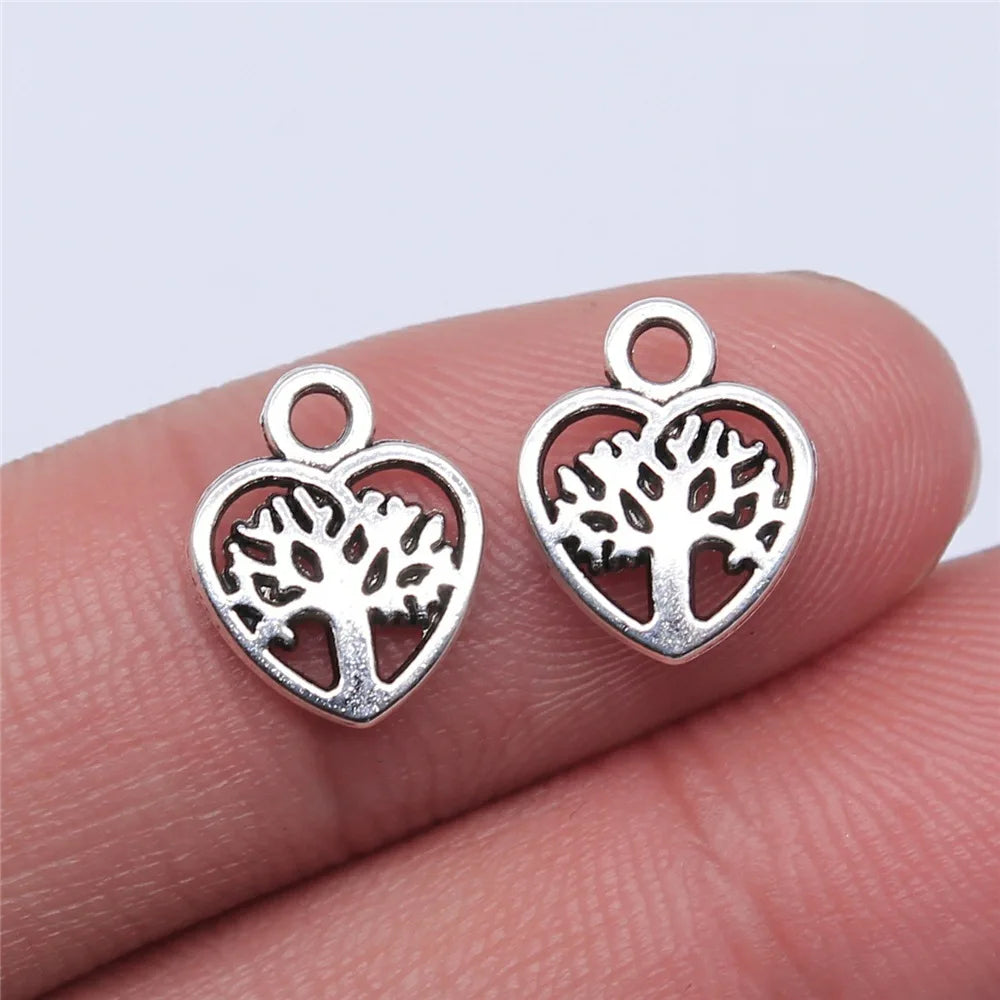 12x10mm 0.55g Antique Silver Zinc Alloy Heart Tree of Life Charm Pendant for DIY Jewelry Making