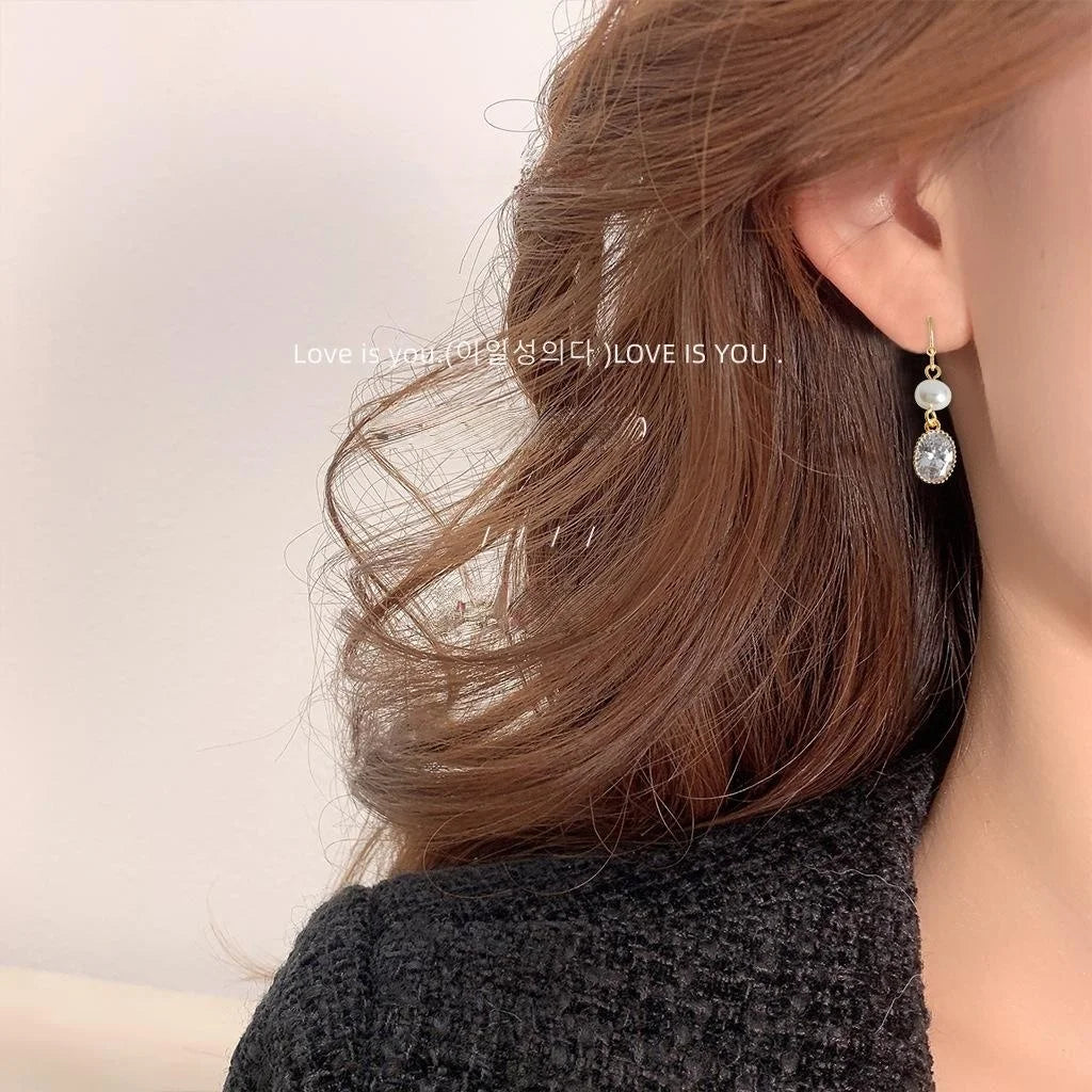 Handmade Freshwater Pearl Copper Geometric Tassel Drop Earrings Light Luxury Jewelry