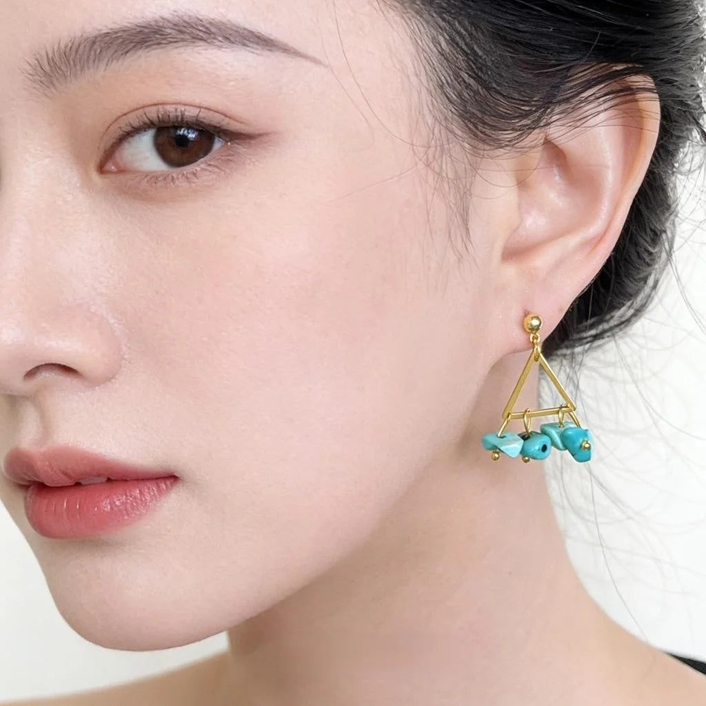 Korean Style Irregular Geometric Triangle Crushed Stone Beaded Stud Earrings