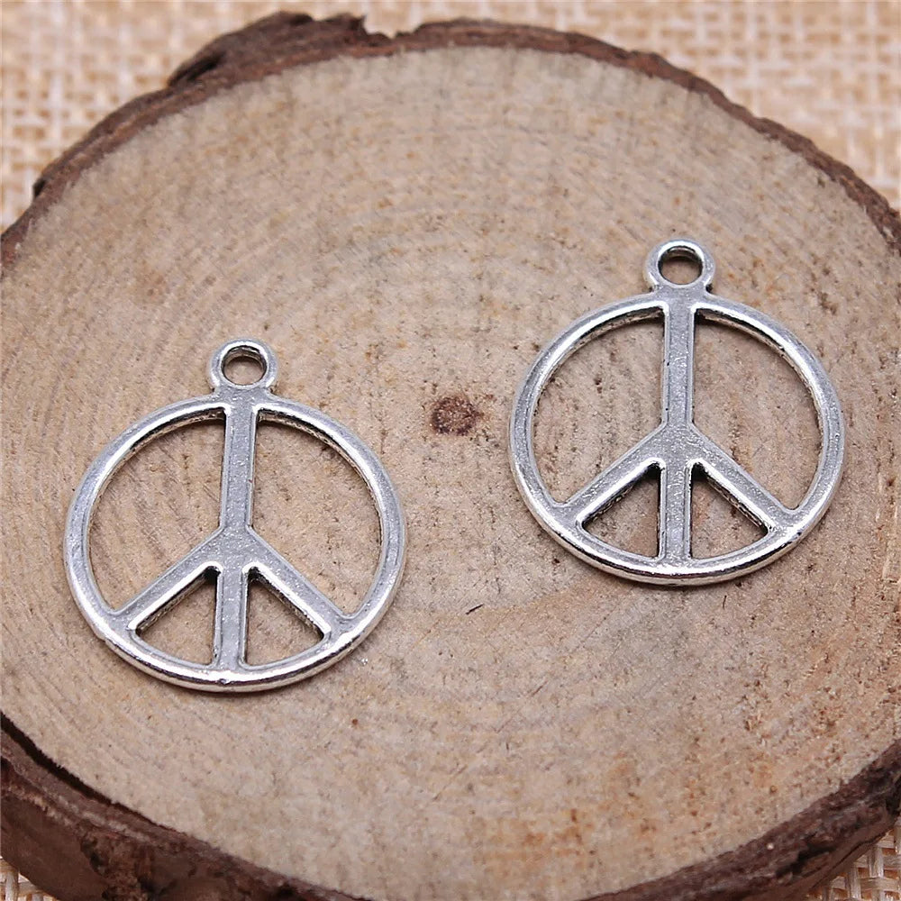 21x17mm 0.9g Antique Silver Zinc Alloy Peace Symbol Charm Pendant for DIY Necklace Bracelet Making