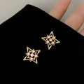 Designer 14K Plated Copper Star Stud Earrings Micro Pave Zircon Old Money Style