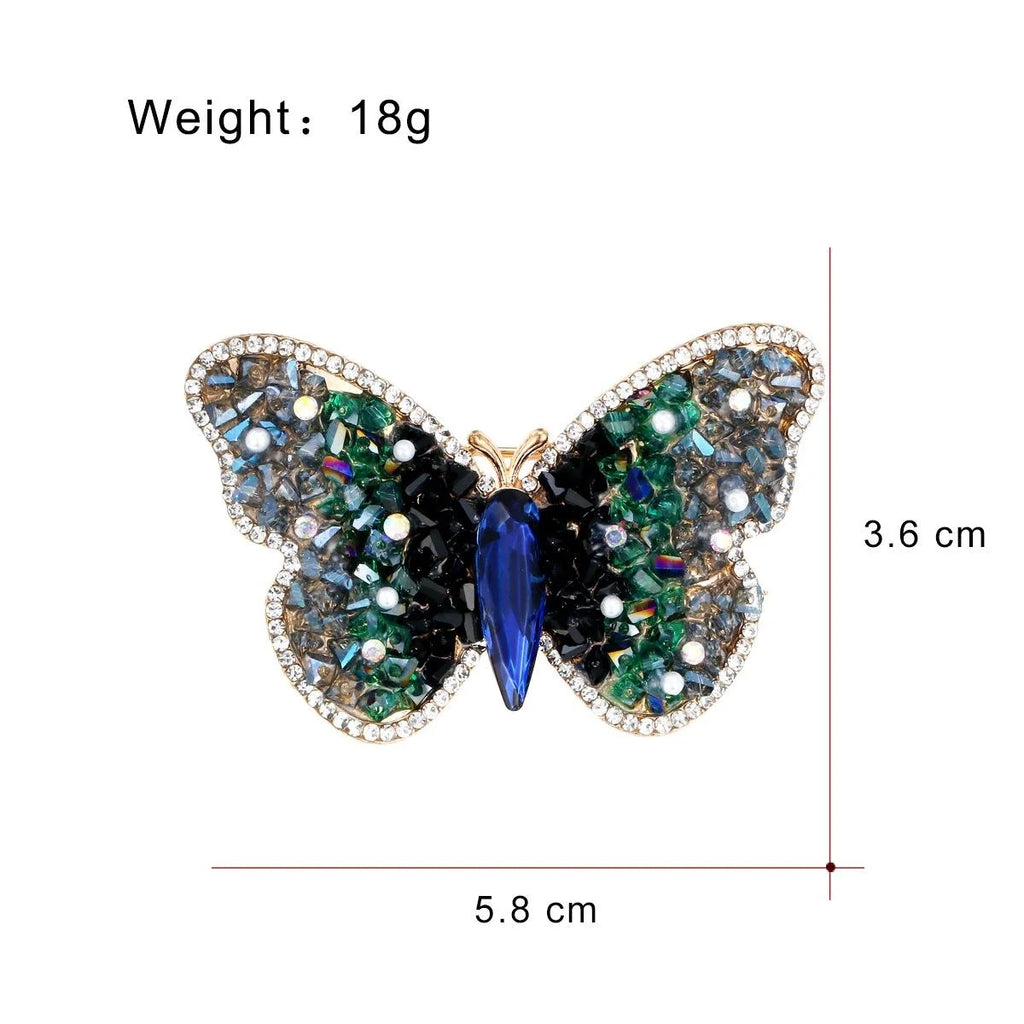 Elegant Butterfly Rhinestone Brooch With Blue Crystal Body, Luxury Animal Lapel Pin Corsage Gift