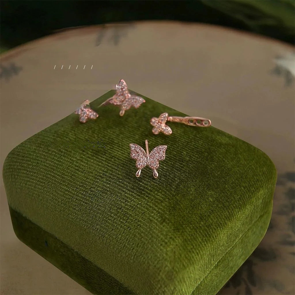 Elegant Rose Gold Plated Copper Butterfly Drop Earrings With Micro Pave Zircon