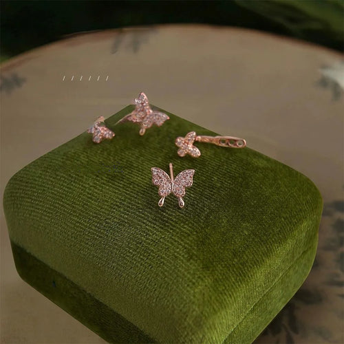 Elegant Rose Gold Plated Copper Butterfly Drop Earrings With Micro Pave Zircon