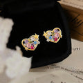 14K Gold Plated Copper Zircon Heart Stud Earrings Minimalist Light Luxury Commuter Jewelry