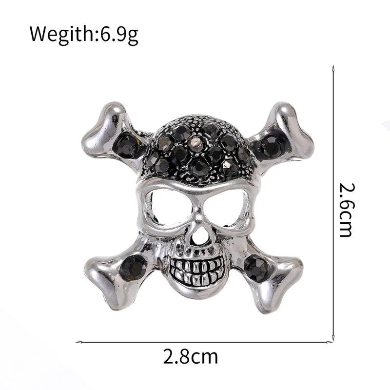 Vintage Punk Skull Crossbones Rhinestone Alloy Brooch, Halloween Lapel Pin And Suit Accessory Gift