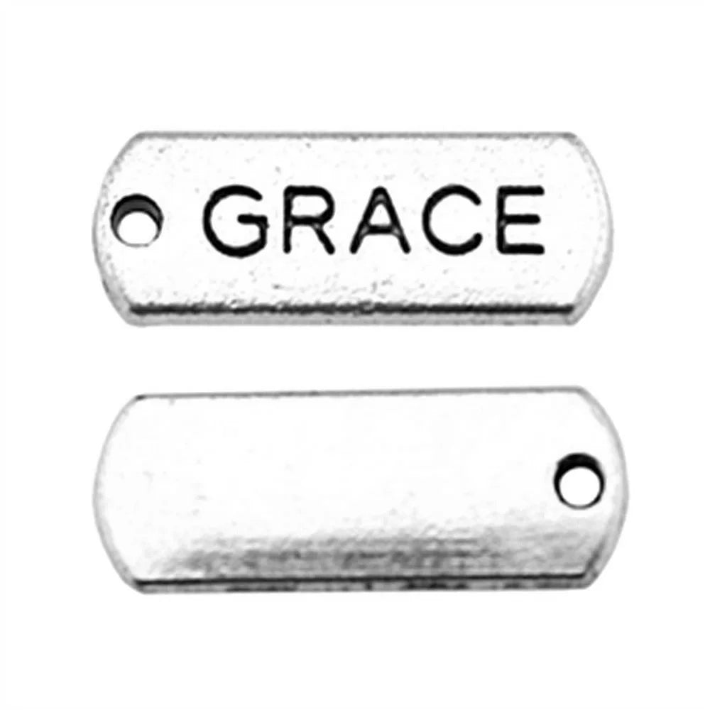21x8mm 1.8g Antique Silver Zinc Alloy Grace Word Tag Letter Charm Pendant for DIY Bracelet Necklace