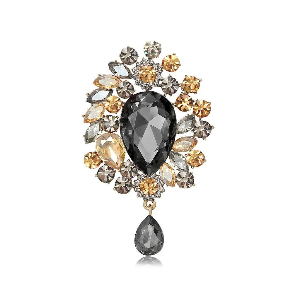 Luxury Crystal Rhinestone Teardrop Brooch Pin For Women, Elegant Alloy Lapel Corsage Coat Suit Accessory