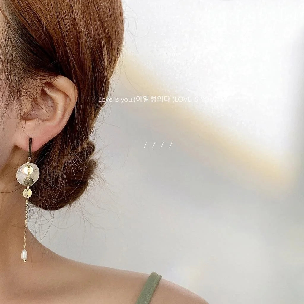 14K Plated Freshwater Pearl Long Tassel Drop Earrings Handmade Korean Style Jewelry