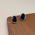 Haze Blue 14K Plated Metal Geometric Oval Enamel Stud Earrings For Women