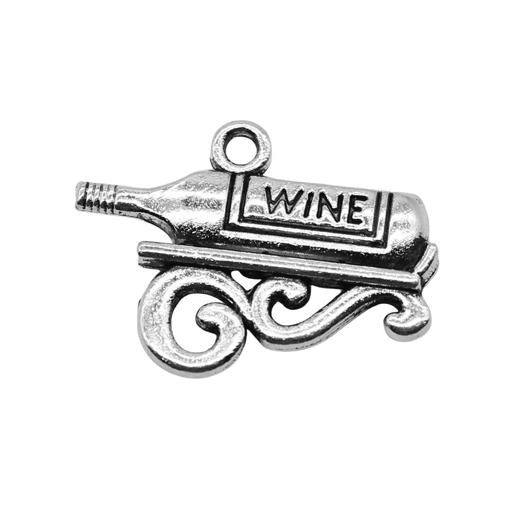 17x22mm 1.7g Antique Silver Finish Zinc Alloy Wine Charm Pendant for Bracelet Necklace DIY Jewelry
