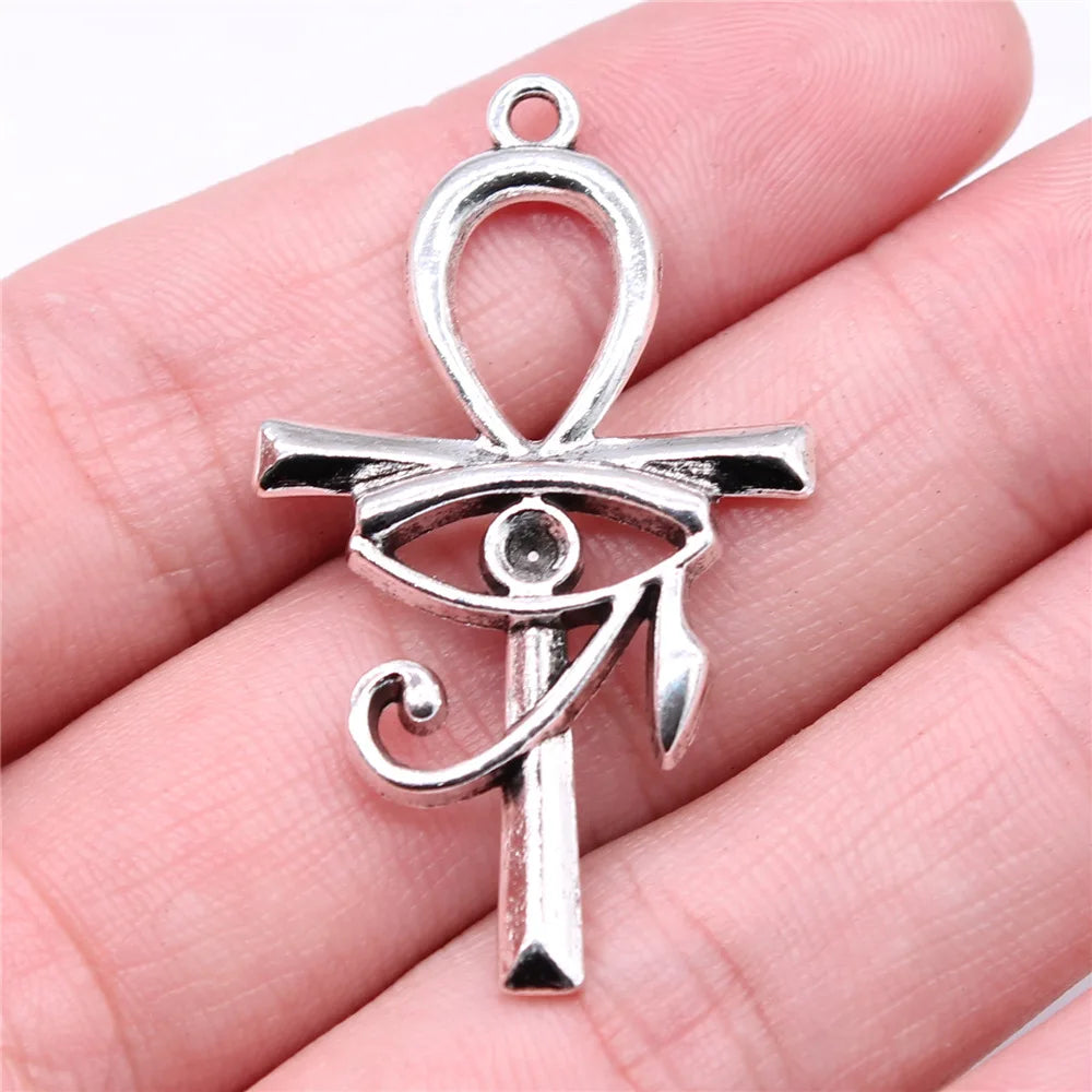 44x26mm 3.69g Antique Silver Zinc Alloy Eye of Horus Ankh Cross Charm Pendant for DIY Jewelry Making
