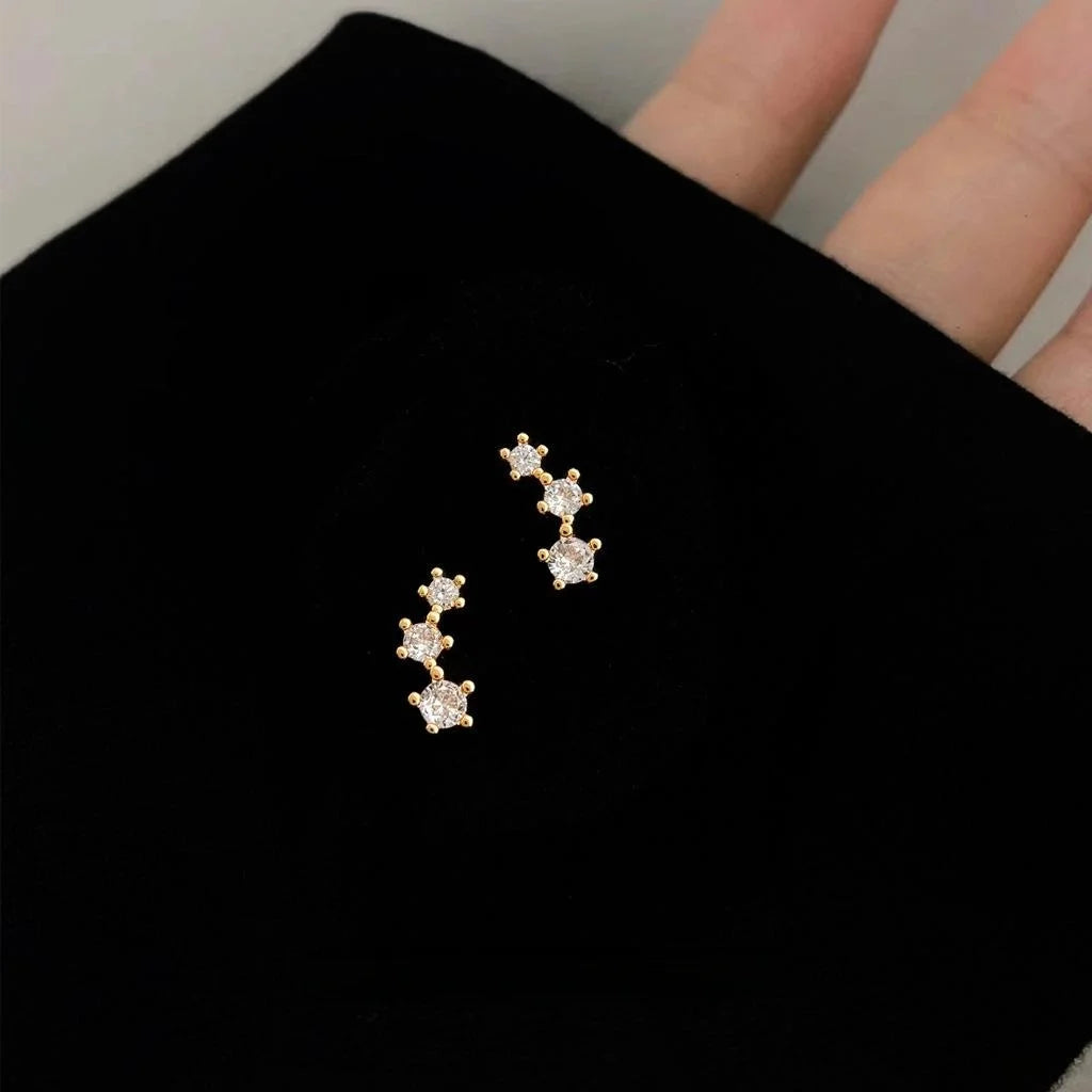 14K Gold Plated Copper Star Stud Earrings Micro Pave Zirconia Minimalist Daily Jewelry