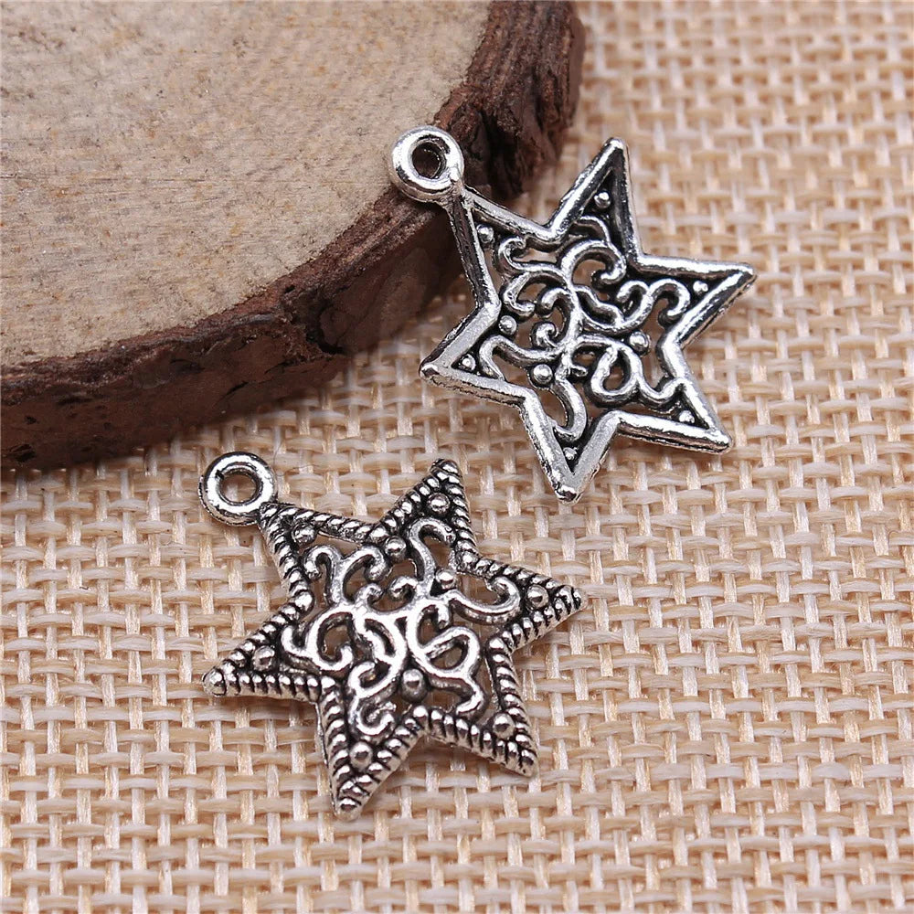 23x17mm 1.3g Antique Silver Zinc Alloy Six-Point Star Charm Pendant for DIY Jewelry Making