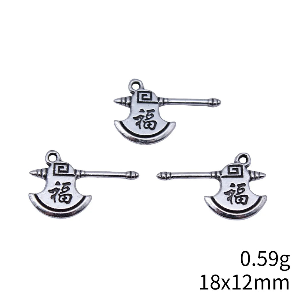 18x12mm 0.59g Antique Silver Zinc Alloy Fu Character Axe Charm Pendant for DIY Jewelry Making
