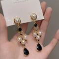 14K Plated Glass Crystal Geometric Long Stud Earrings Dark Vintage Palace Style