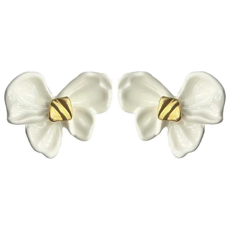 Summer Sweet Elegant Enamel Alloy Bow Iris Flower Stud Earrings
