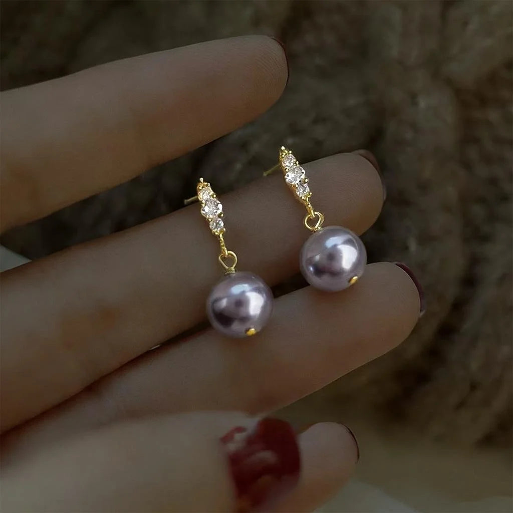 14K Gold Plated Copper Glass Pearl Micro Pave Zircon Geometric Tassel Drop Earrings