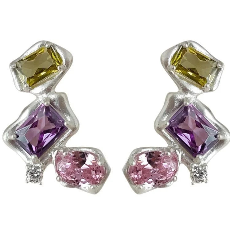 Irregular Geometric Zircon Copper Drop Earrings For Women Luxury Artistic Statement Style