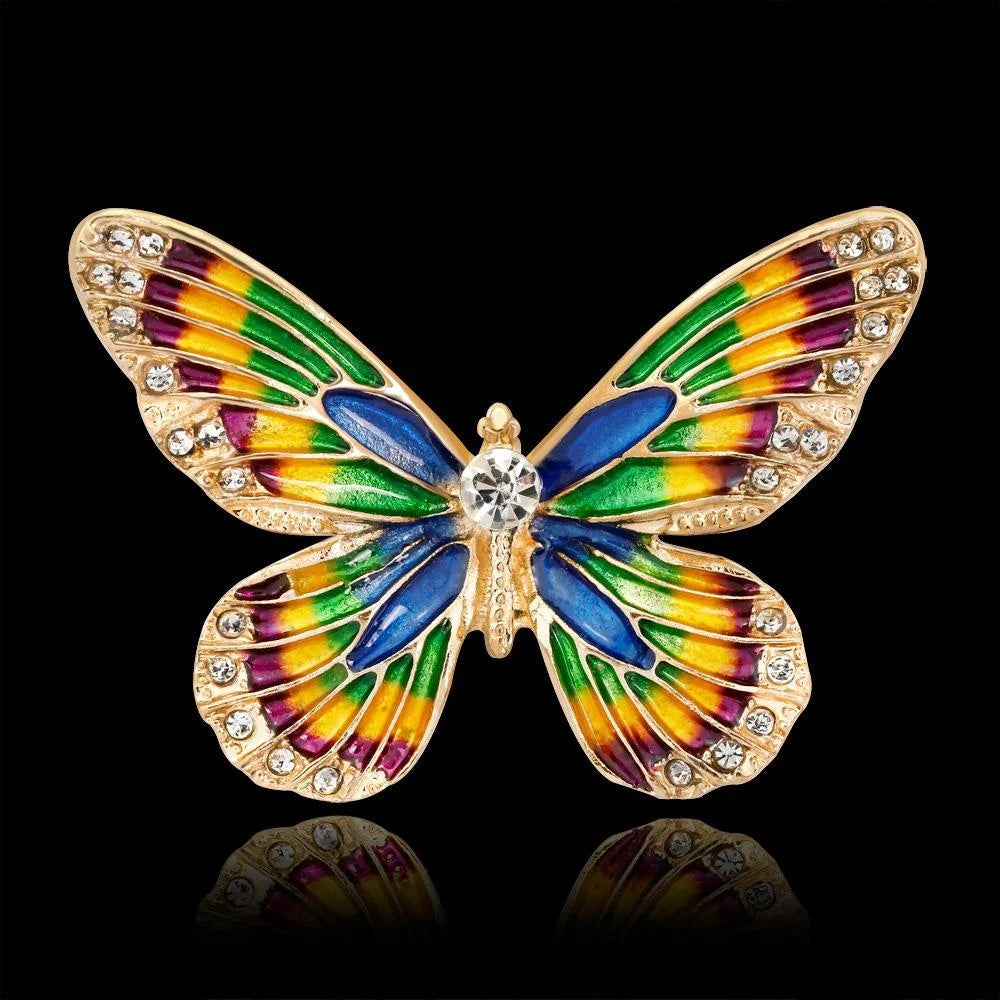Elegant 3D Enamel Butterfly Brooch Alloy Rhinestone Lapel Pin Corsage For Women's Suit Accessory Gift