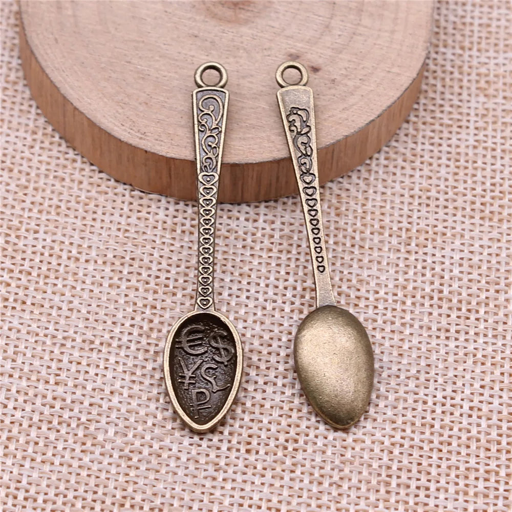 12x57mm 2.4g Multicolor Zinc Alloy Lucky Spoon Charm Pendant for DIY Necklace Bracelet Jewelry Making