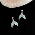 Sweet Mint Green Gradient Fishtail Copper Pearl Stud Earrings Handmade Enamel Jewelry