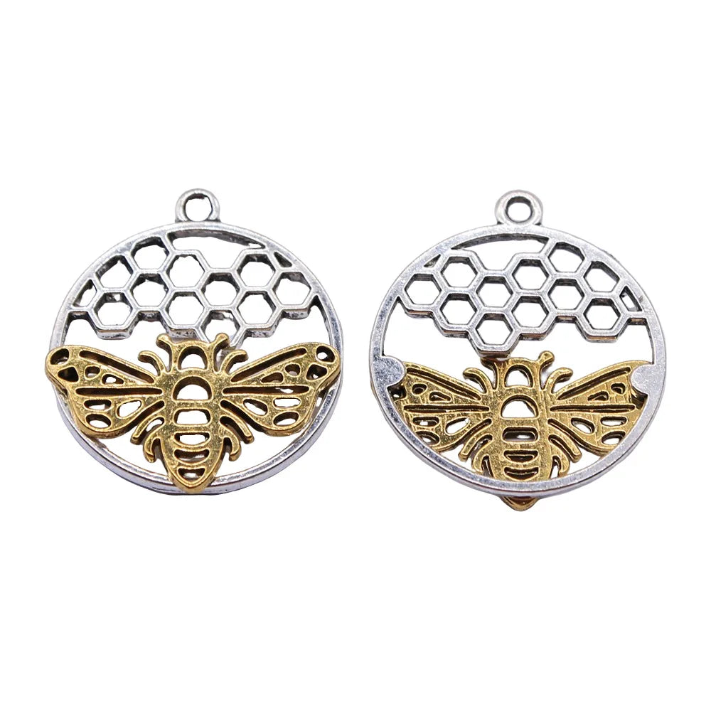 25x29mm 3g Antique Silver Zinc Alloy Bee Honeycomb Charm Pendant for Necklace Bracelet Making