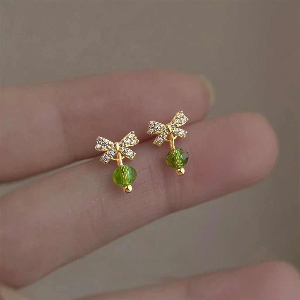 Mini Cute Bow Stud Earrings Micro Pave Zircon Crystal 14K Plated Copper Handmade Jewelry