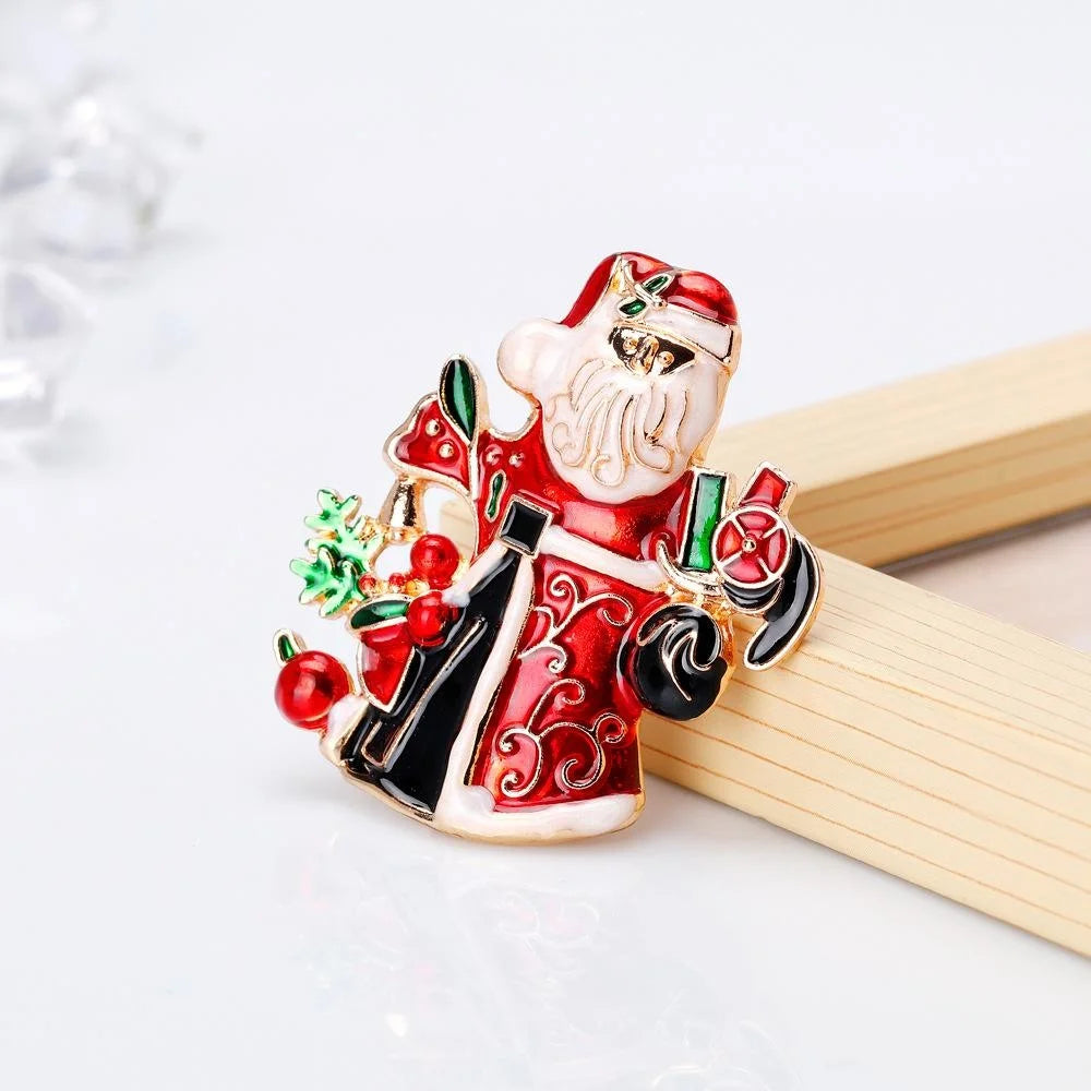 Cute Christmas Tree Santa Snowman Enamel Rhinestone Alloy Brooch Lapel Pin Corsage Holiday Gift