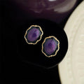 Vintage Purple 14K Plated Enamel Oval Floral Lace Drop Earrings