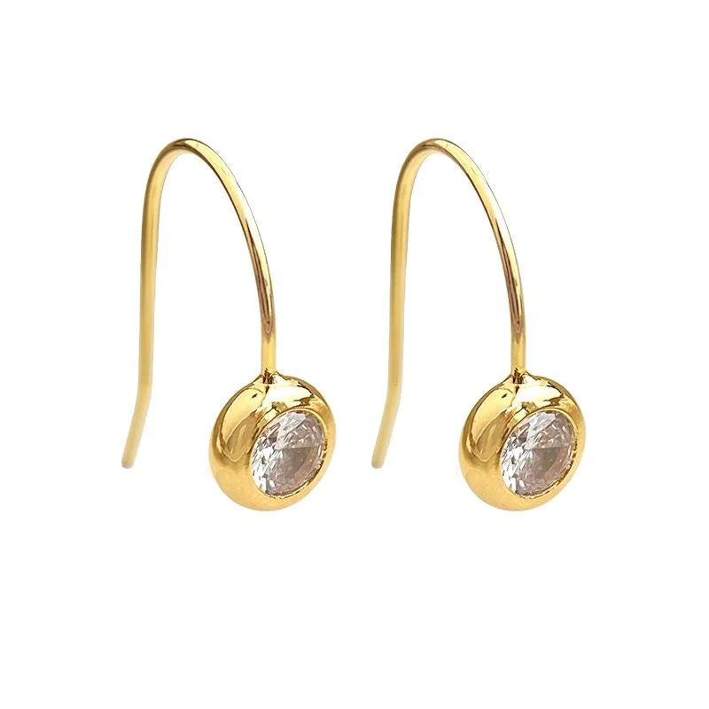 14K Gold Plated Copper Zircon Round Geometric Drop Earrings Simple Minimalist Jewelry For Women