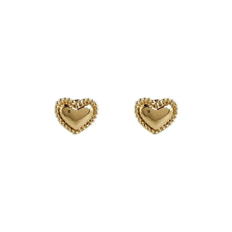 Mini Heart Copper Stud Earrings 14K Plated Minimalist Daily Jewelry