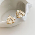 French Vintage Geometric Triangle Enamel Copper Stud Earrings, Light Luxury Silver Plated for Women